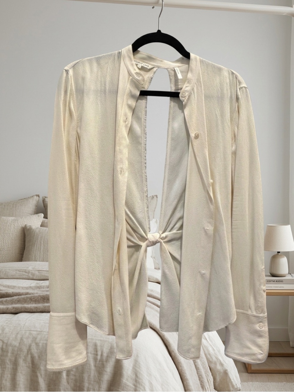 Helmut Lang Cream Button-Front Tie Blouse